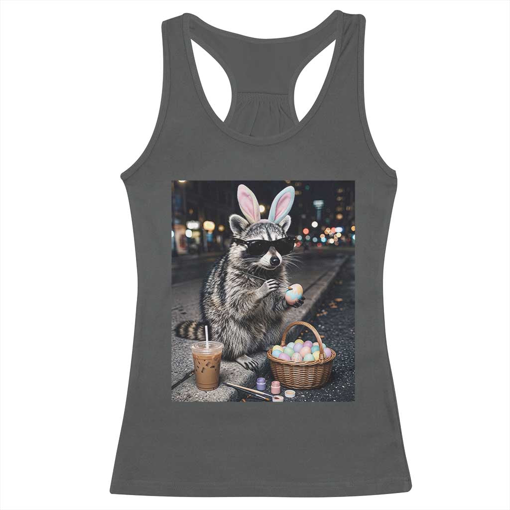 Easter Raccoon Iced Coffee Racerback Tank Top Funny Trash Panda Egg Painting