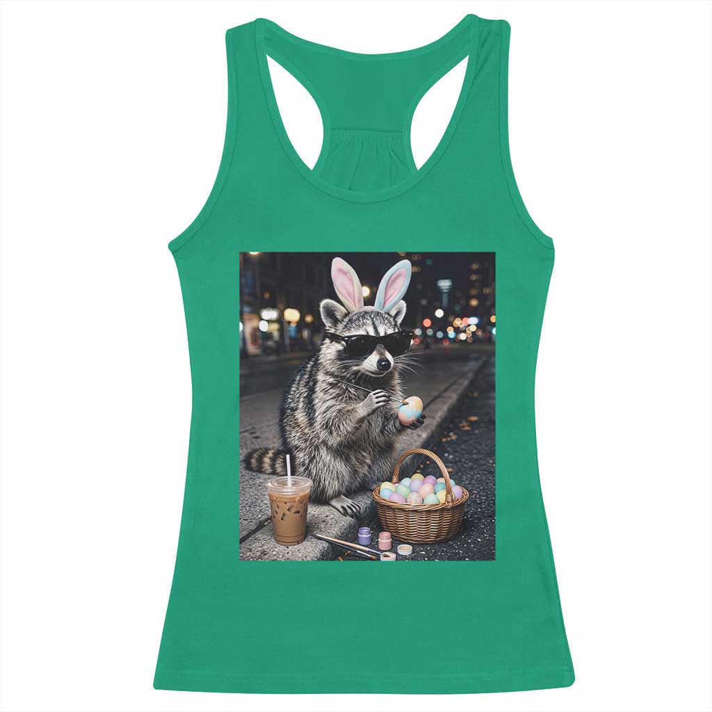 Easter Raccoon Iced Coffee Racerback Tank Top Funny Trash Panda Egg Painting
