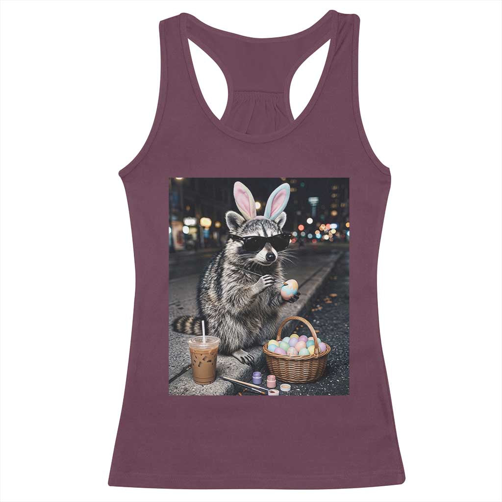 Easter Raccoon Iced Coffee Racerback Tank Top Funny Trash Panda Egg Painting