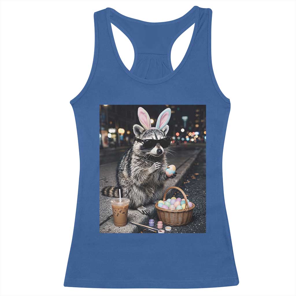 Easter Raccoon Iced Coffee Racerback Tank Top Funny Trash Panda Egg Painting