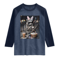 Easter Raccoon Iced Coffee Raglan Shirt Funny Trash Panda Egg Painting