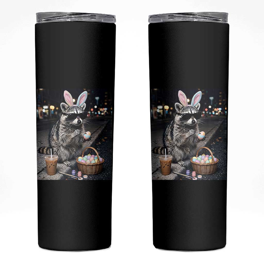 Easter Raccoon Iced Coffee Skinny Tumbler Funny Trash Panda Egg Painting