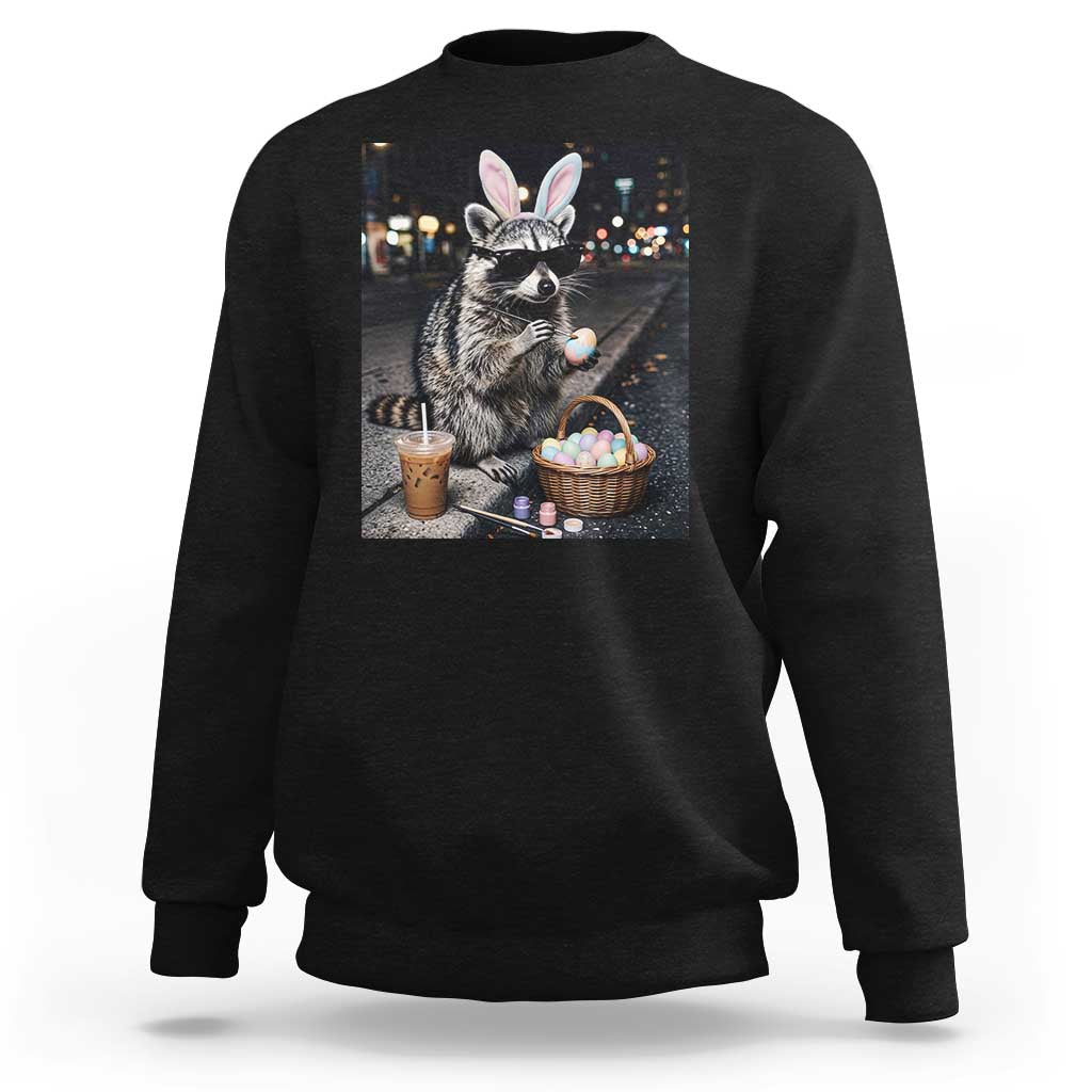 Easter Raccoon Iced Coffee Sweatshirt Funny Trash Panda Egg Painting
