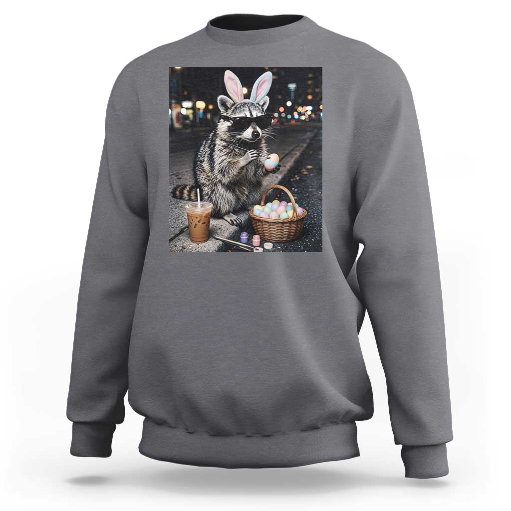 Easter Raccoon Iced Coffee Sweatshirt Funny Trash Panda Egg Painting