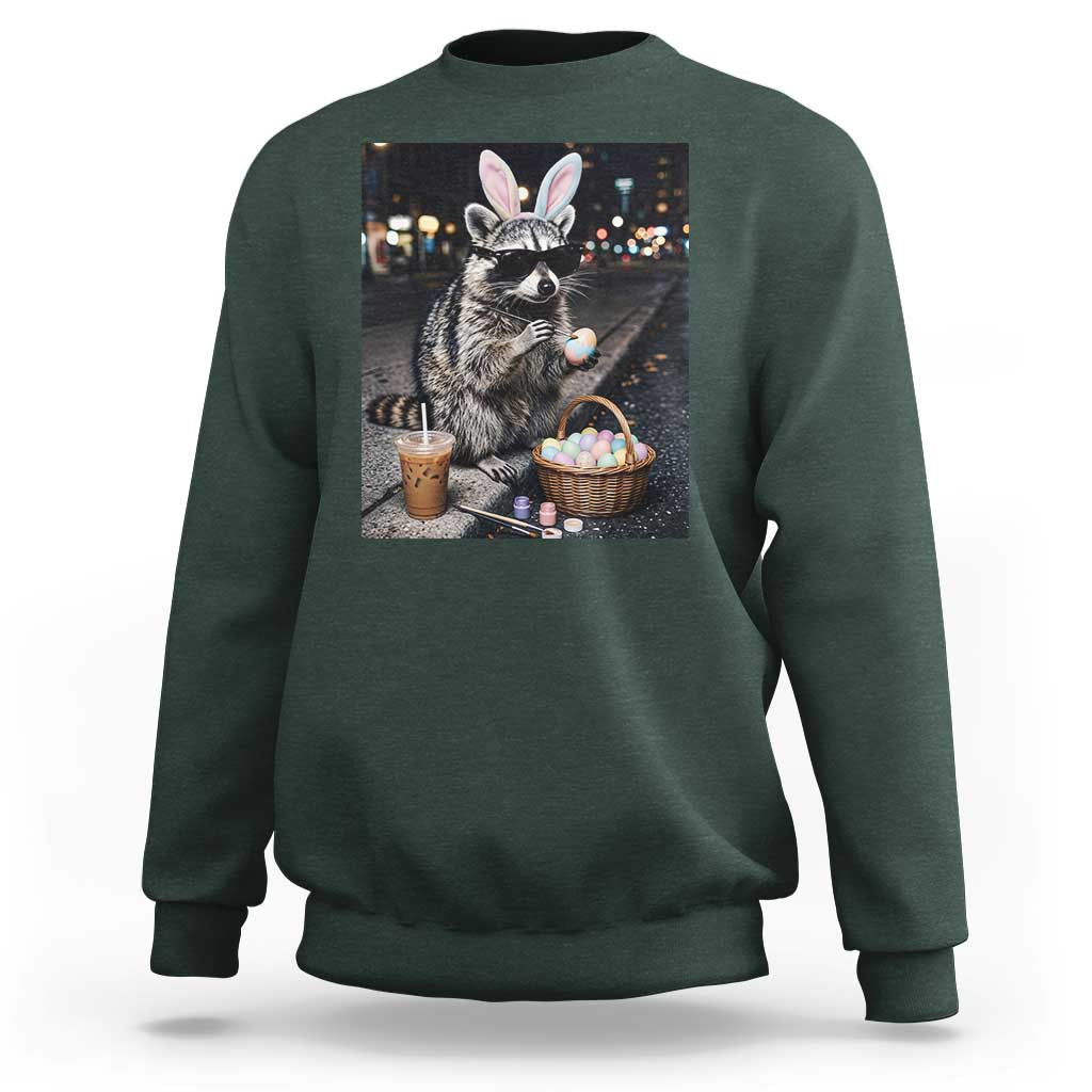 Easter Raccoon Iced Coffee Sweatshirt Funny Trash Panda Egg Painting