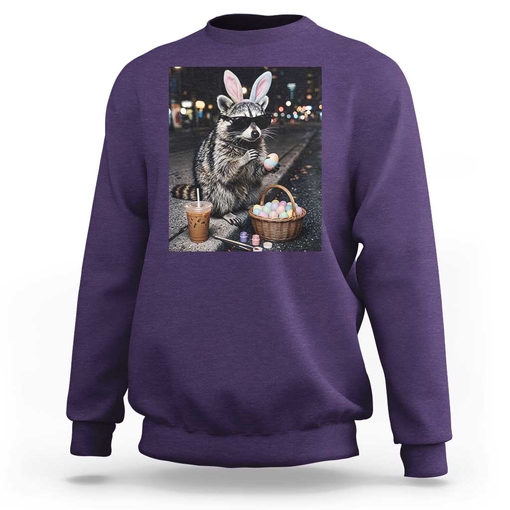Easter Raccoon Iced Coffee Sweatshirt Funny Trash Panda Egg Painting