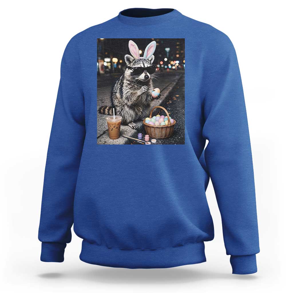 Easter Raccoon Iced Coffee Sweatshirt Funny Trash Panda Egg Painting