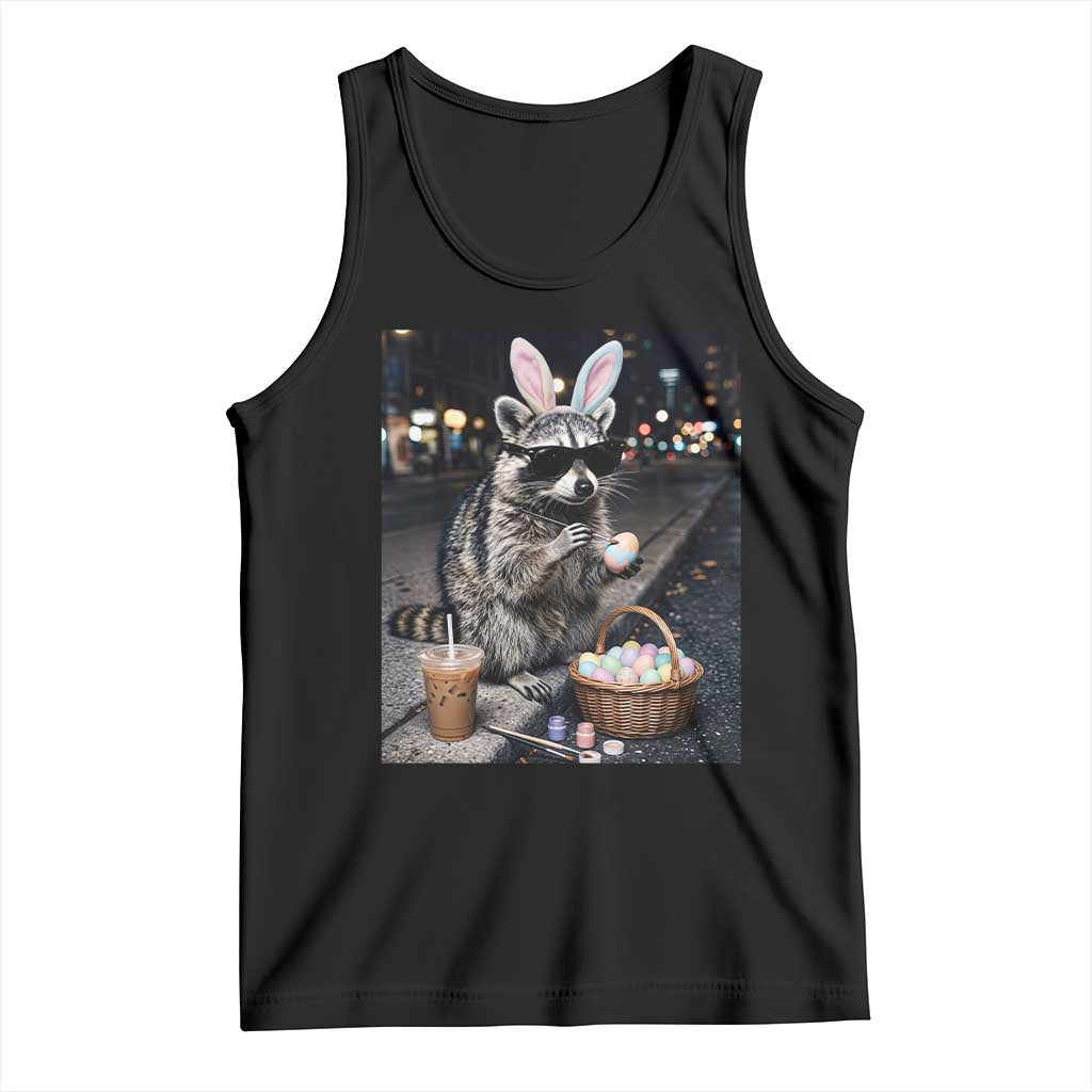 Easter Raccoon Iced Coffee Tank Top Funny Trash Panda Egg Painting