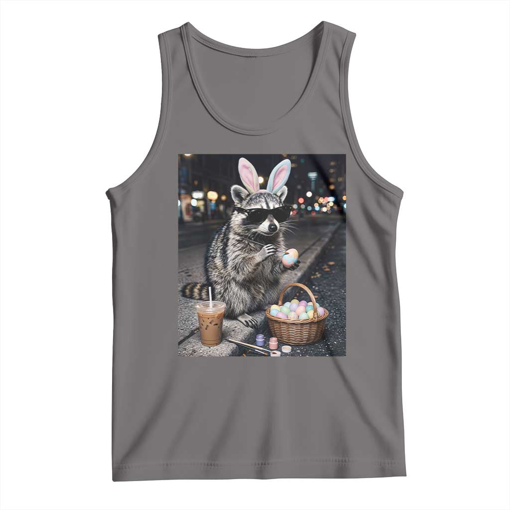 Easter Raccoon Iced Coffee Tank Top Funny Trash Panda Egg Painting