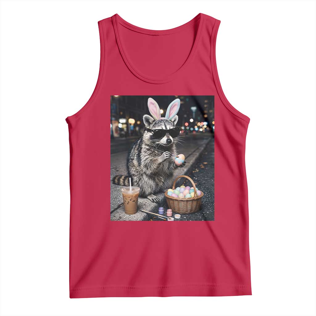 Easter Raccoon Iced Coffee Tank Top Funny Trash Panda Egg Painting