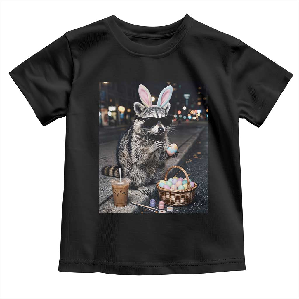 Easter Raccoon Iced Coffee Toddler T Shirt Funny Trash Panda Egg Painting