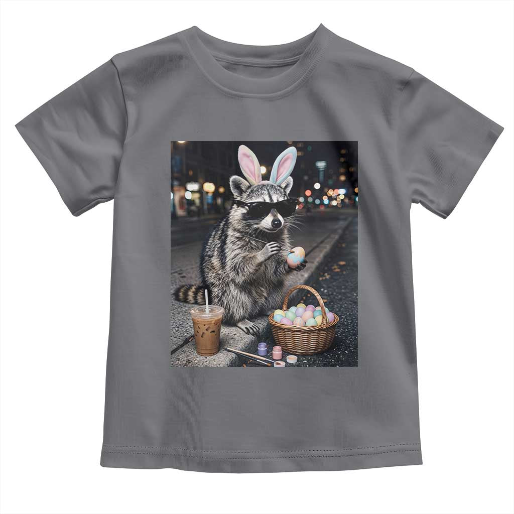 Easter Raccoon Iced Coffee Toddler T Shirt Funny Trash Panda Egg Painting
