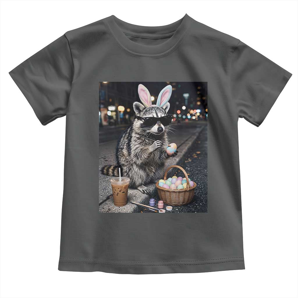 Easter Raccoon Iced Coffee Toddler T Shirt Funny Trash Panda Egg Painting
