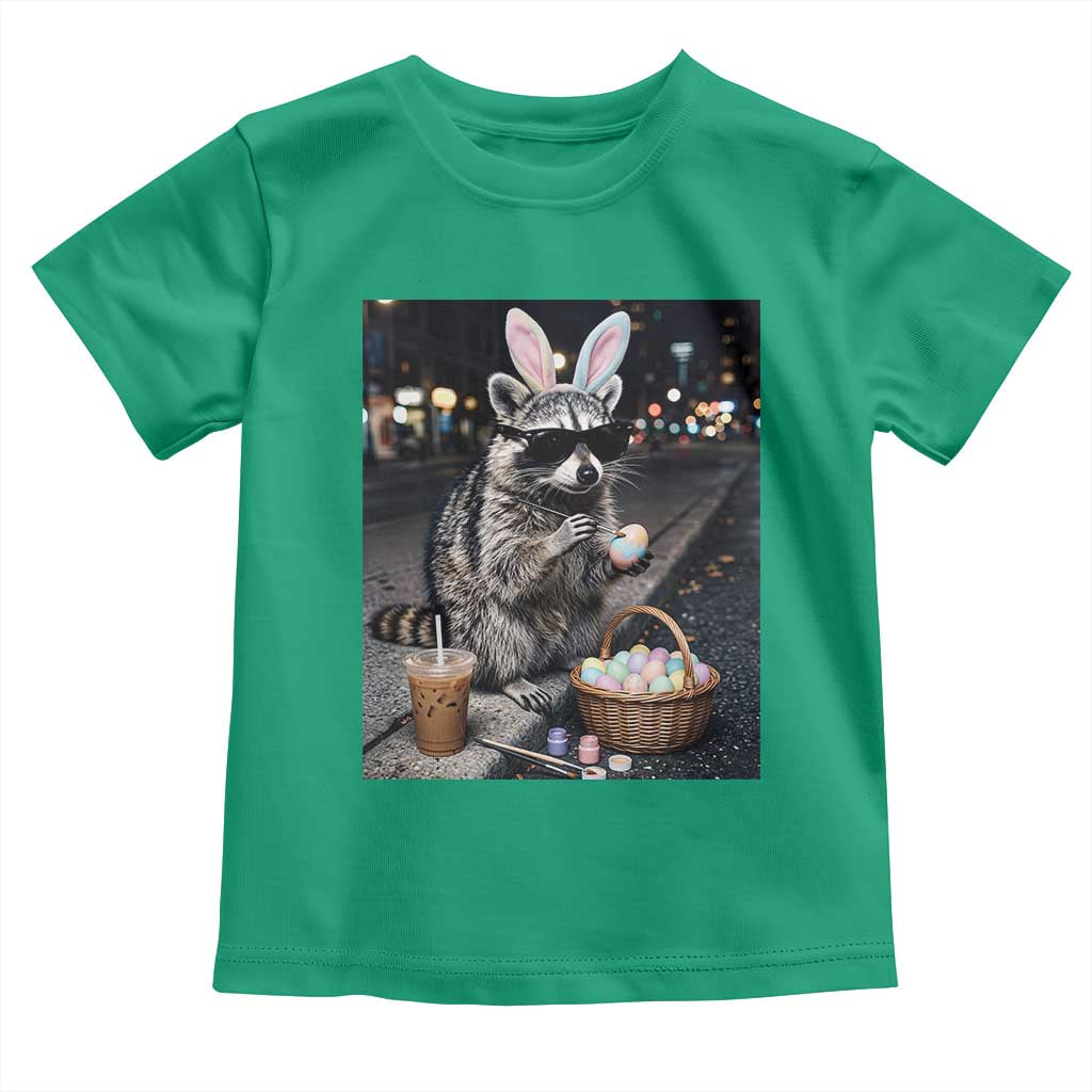 Easter Raccoon Iced Coffee Toddler T Shirt Funny Trash Panda Egg Painting