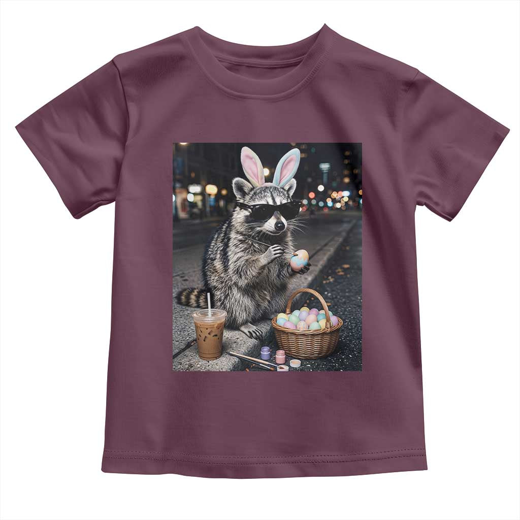 Easter Raccoon Iced Coffee Toddler T Shirt Funny Trash Panda Egg Painting