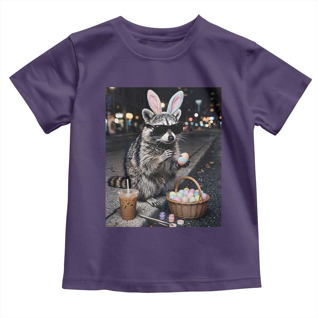 Easter Raccoon Iced Coffee Toddler T Shirt Funny Trash Panda Egg Painting