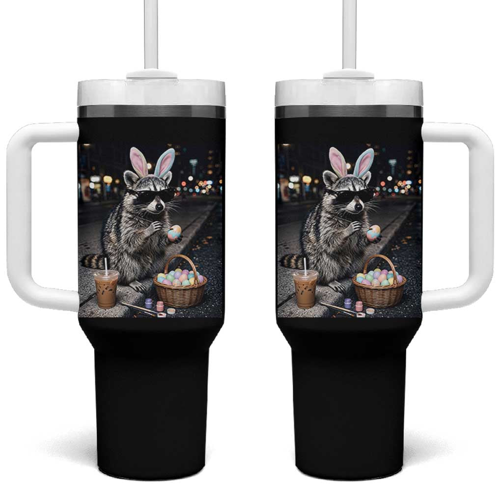 Easter Raccoon Iced Coffee Tumbler With Handle Funny Trash Panda Egg Painting