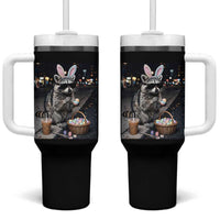 Easter Raccoon Iced Coffee Tumbler With Handle Funny Trash Panda Egg Painting