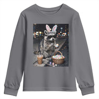 Easter Raccoon Iced Coffee Youth Sweatshirt Funny Trash Panda Egg Painting
