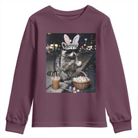 Easter Raccoon Iced Coffee Youth Sweatshirt Funny Trash Panda Egg Painting