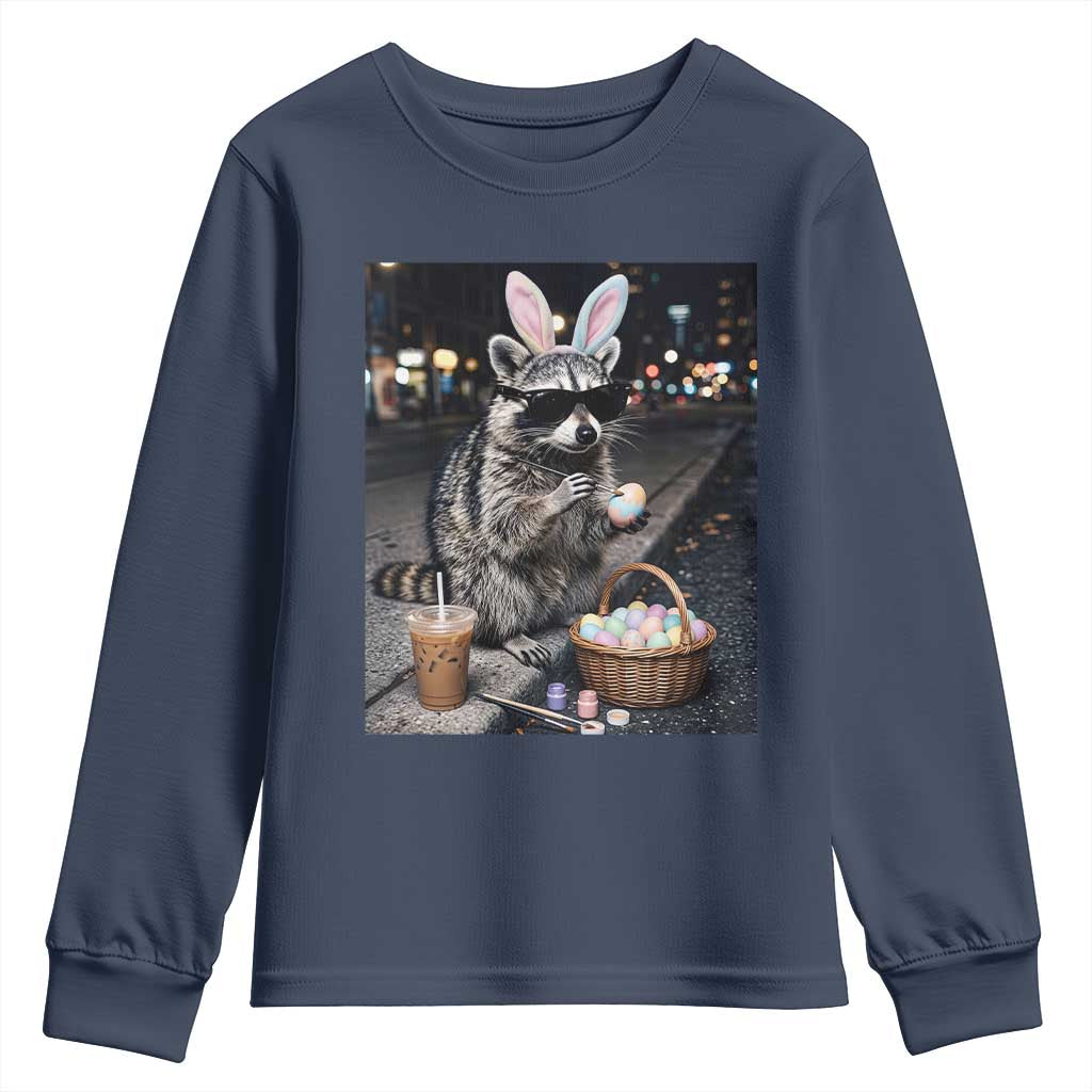 Easter Raccoon Iced Coffee Youth Sweatshirt Funny Trash Panda Egg Painting