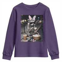 Easter Raccoon Iced Coffee Youth Sweatshirt Funny Trash Panda Egg Painting