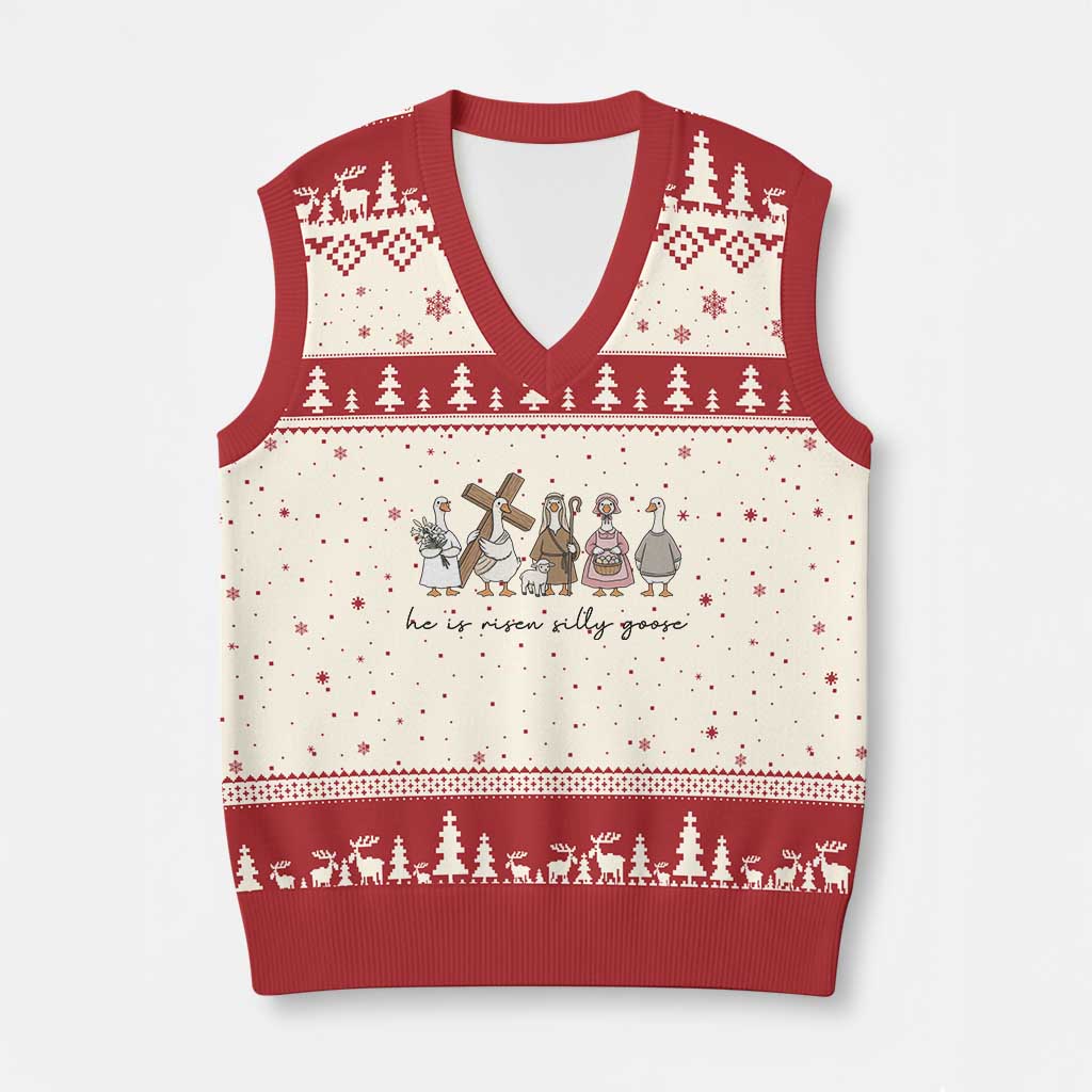 He Is Risen Silly Goose V-Neck Knit Sweater Vest Funny Christian Easter