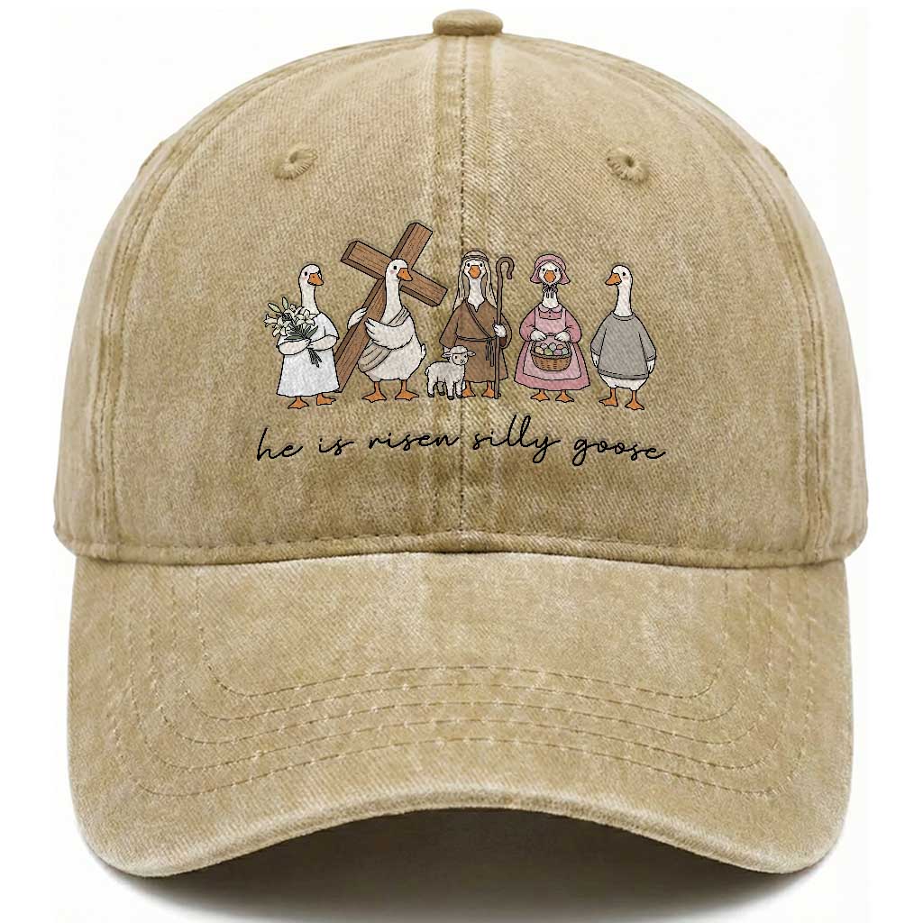 He Is Risen Silly Goose Washed Cotton Baseball Cap Funny Christian Easter