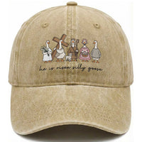 He Is Risen Silly Goose Washed Cotton Baseball Cap Funny Christian Easter