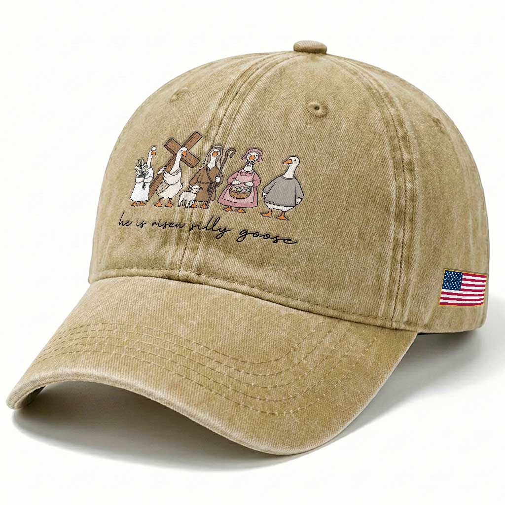 He Is Risen Silly Goose Washed Cotton Baseball Cap Funny Christian Easter