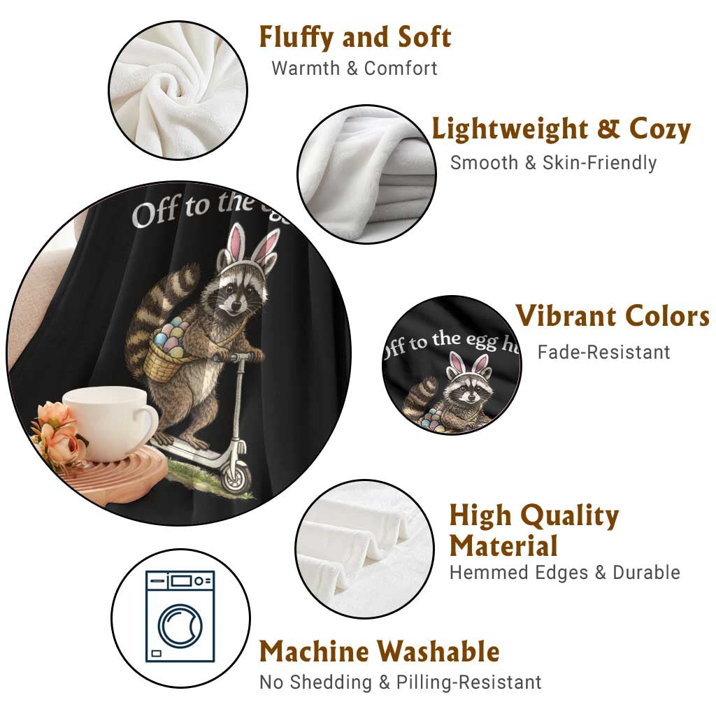 Off To The Egg Hunt Throw Blanket Funny Easter Raccoon