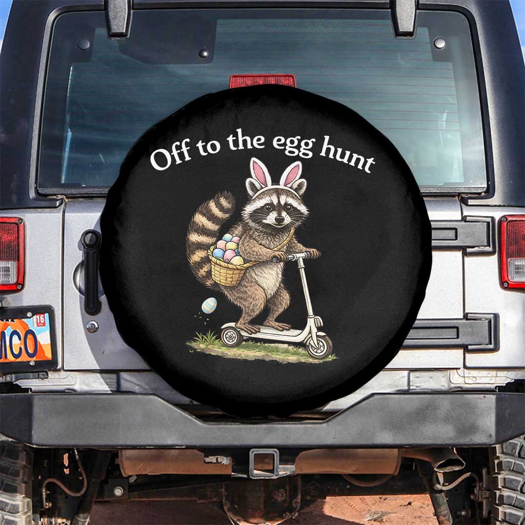 Off To The Egg Hunt Spare Tire Cover Funny Easter Raccoon