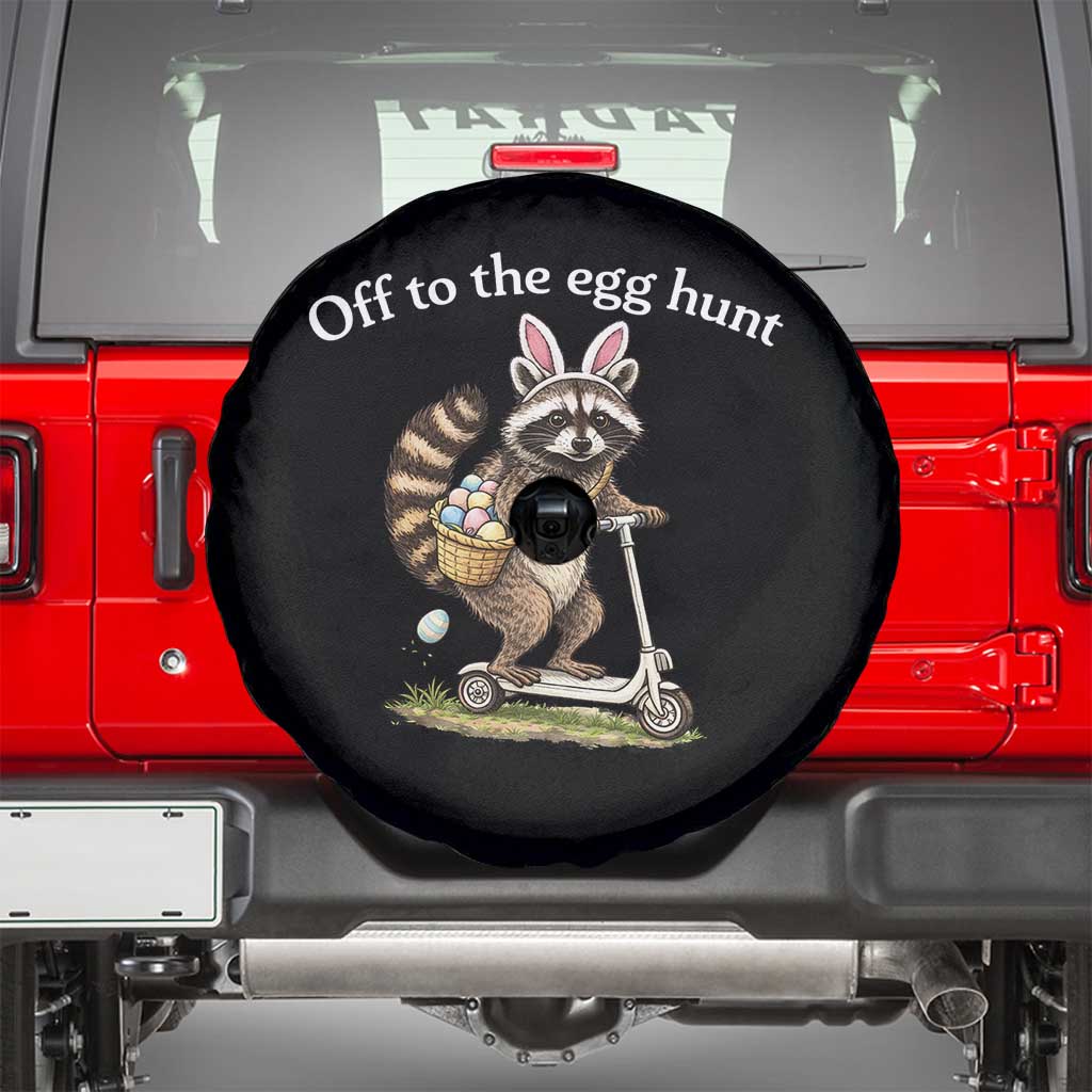 Off To The Egg Hunt Spare Tire Cover Funny Easter Raccoon