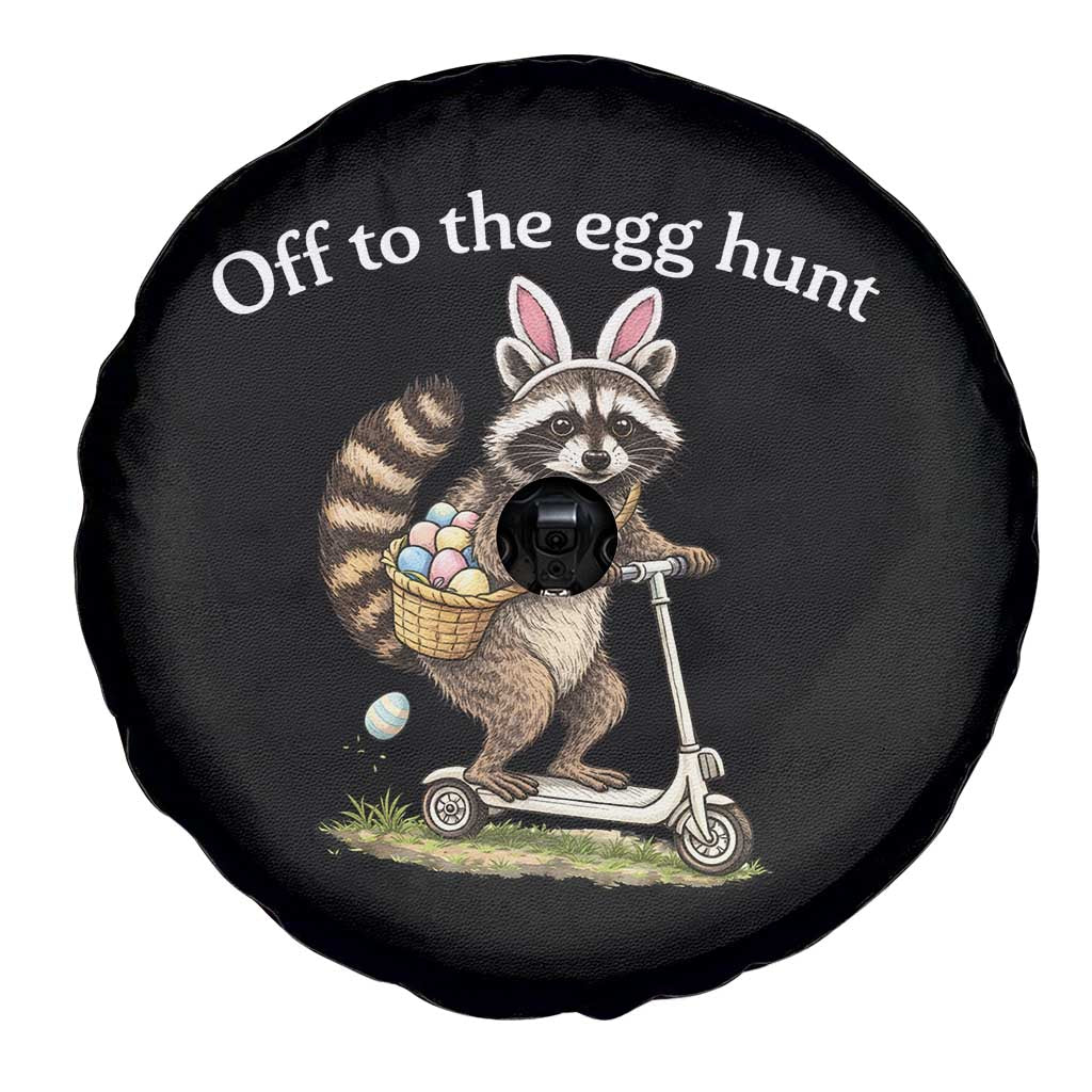 Off To The Egg Hunt Spare Tire Cover Funny Easter Raccoon