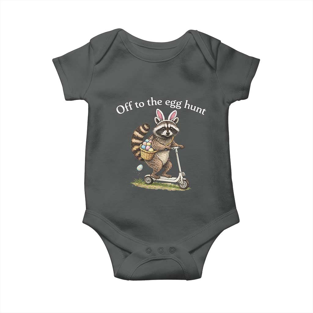 Off To The Egg Hunt Baby Onesie Funny Easter Raccoon