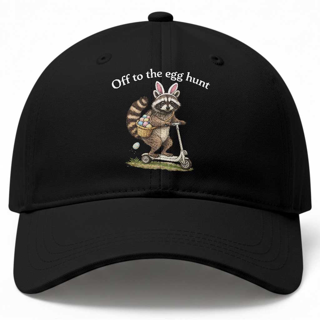 Off To The Egg Hunt Baseball Cap Funny Easter Raccoon
