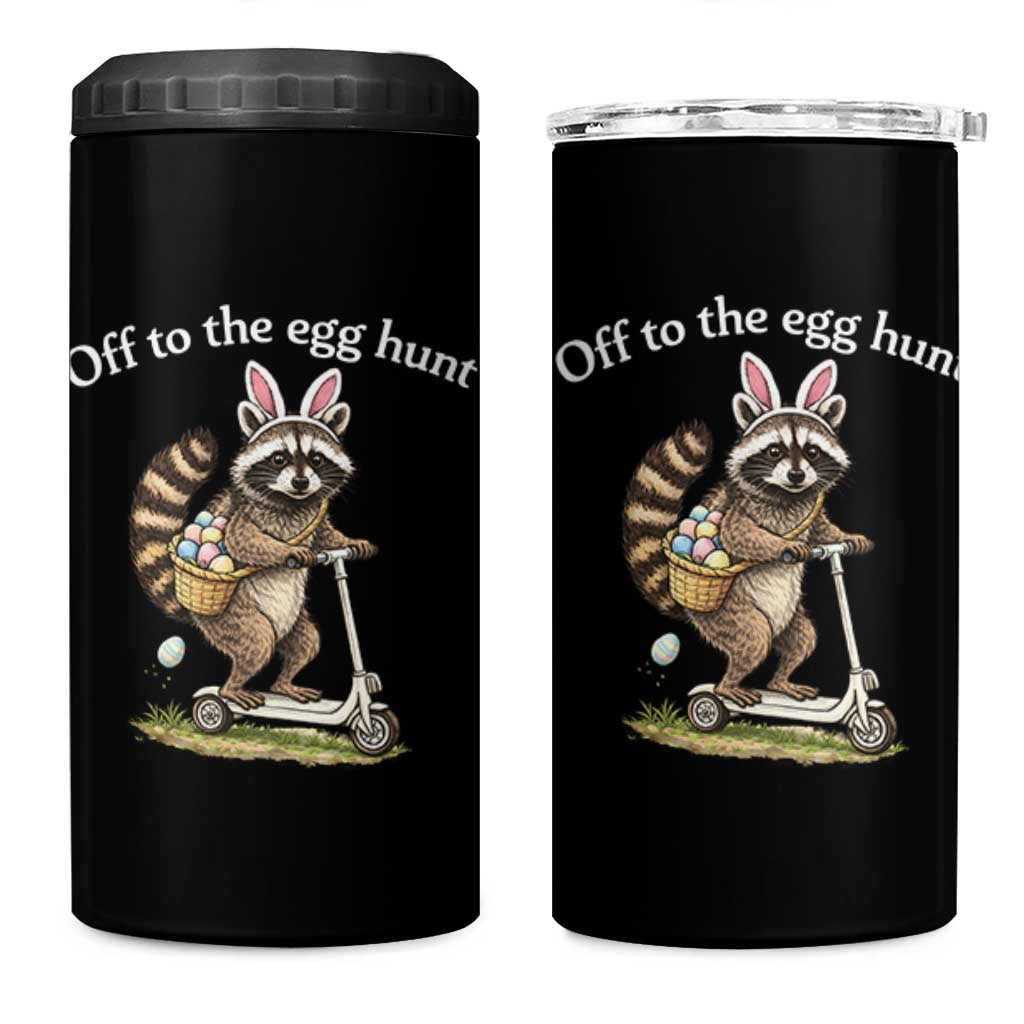 Off To The Egg Hunt 4 in 1 Can Cooler Tumbler Funny Easter Raccoon