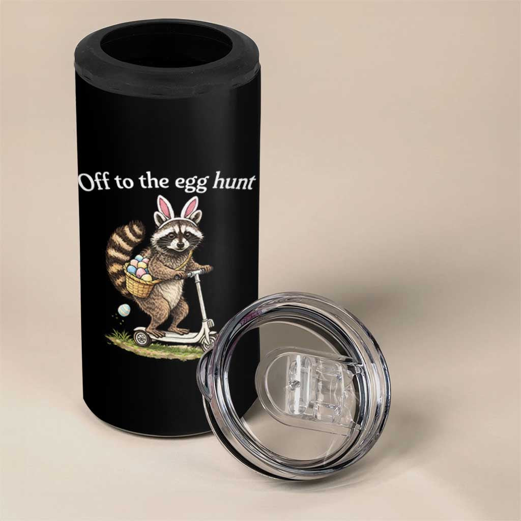 Off To The Egg Hunt 4 in 1 Can Cooler Tumbler Funny Easter Raccoon