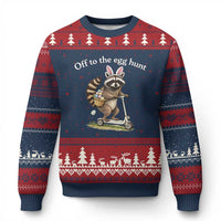 Off To The Egg Hunt Ugly Christmas Sweater Funny Easter Raccoon