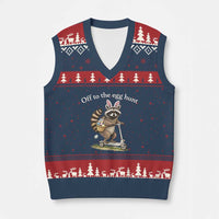 Off To The Egg Hunt V-Neck Knit Sweater Vest Funny Easter Raccoon