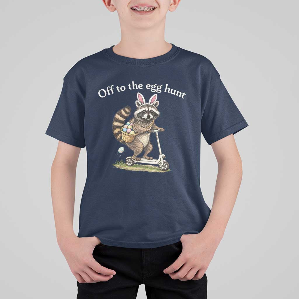 Off To The Egg Hunt T Shirt For Kid Funny Easter Raccoon