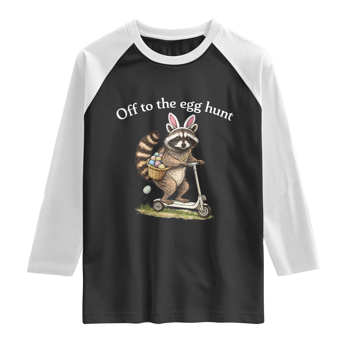 Off To The Egg Hunt Raglan Shirt Funny Easter Raccoon