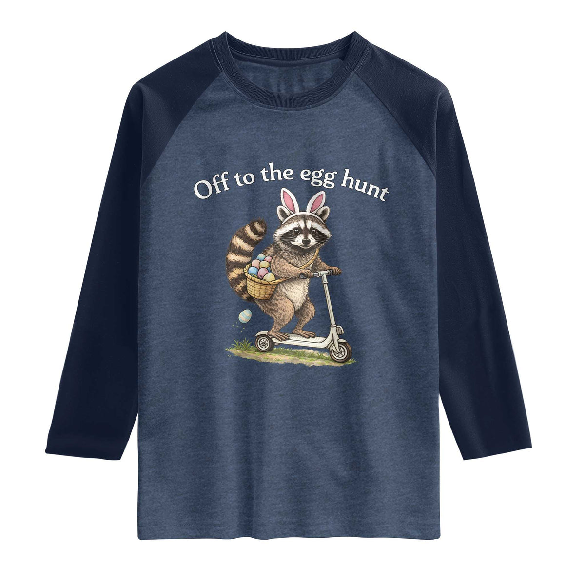 Off To The Egg Hunt Raglan Shirt Funny Easter Raccoon