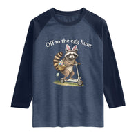 Off To The Egg Hunt Raglan Shirt Funny Easter Raccoon
