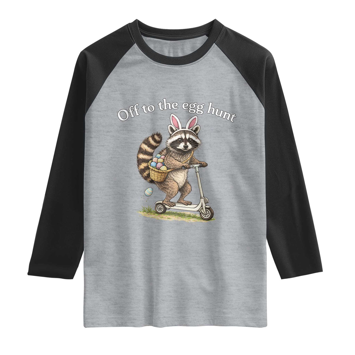 Off To The Egg Hunt Raglan Shirt Funny Easter Raccoon
