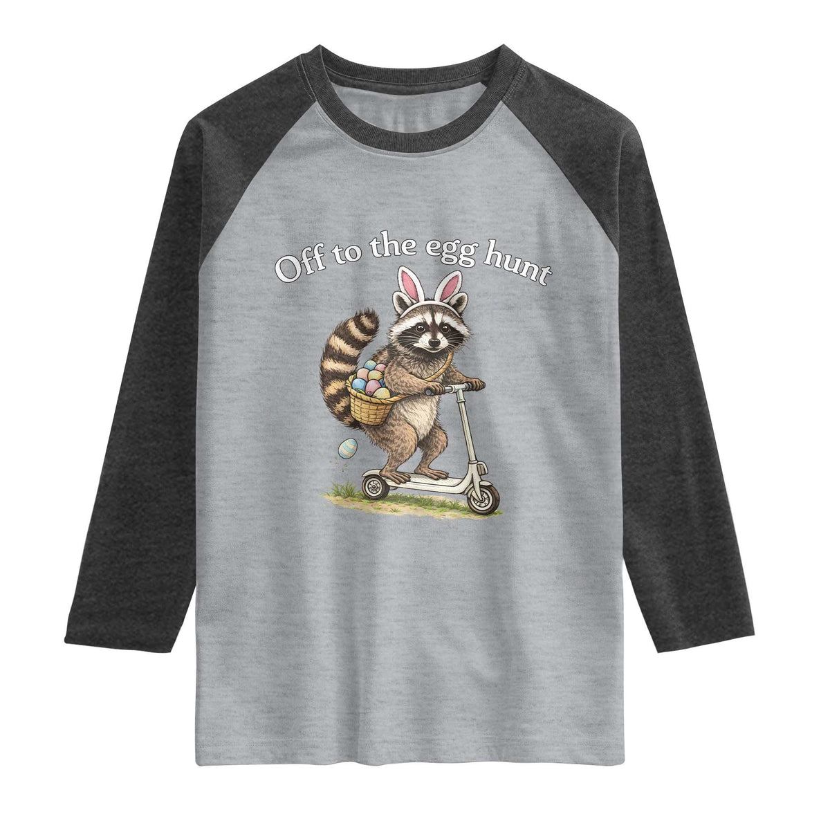Off To The Egg Hunt Raglan Shirt Funny Easter Raccoon
