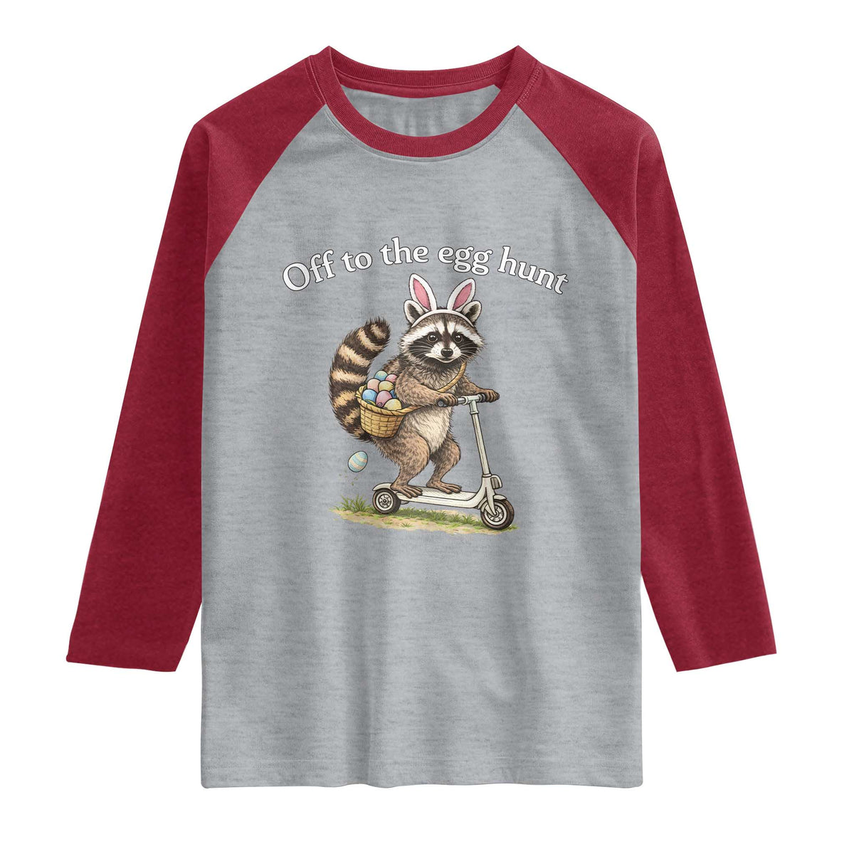 Off To The Egg Hunt Raglan Shirt Funny Easter Raccoon