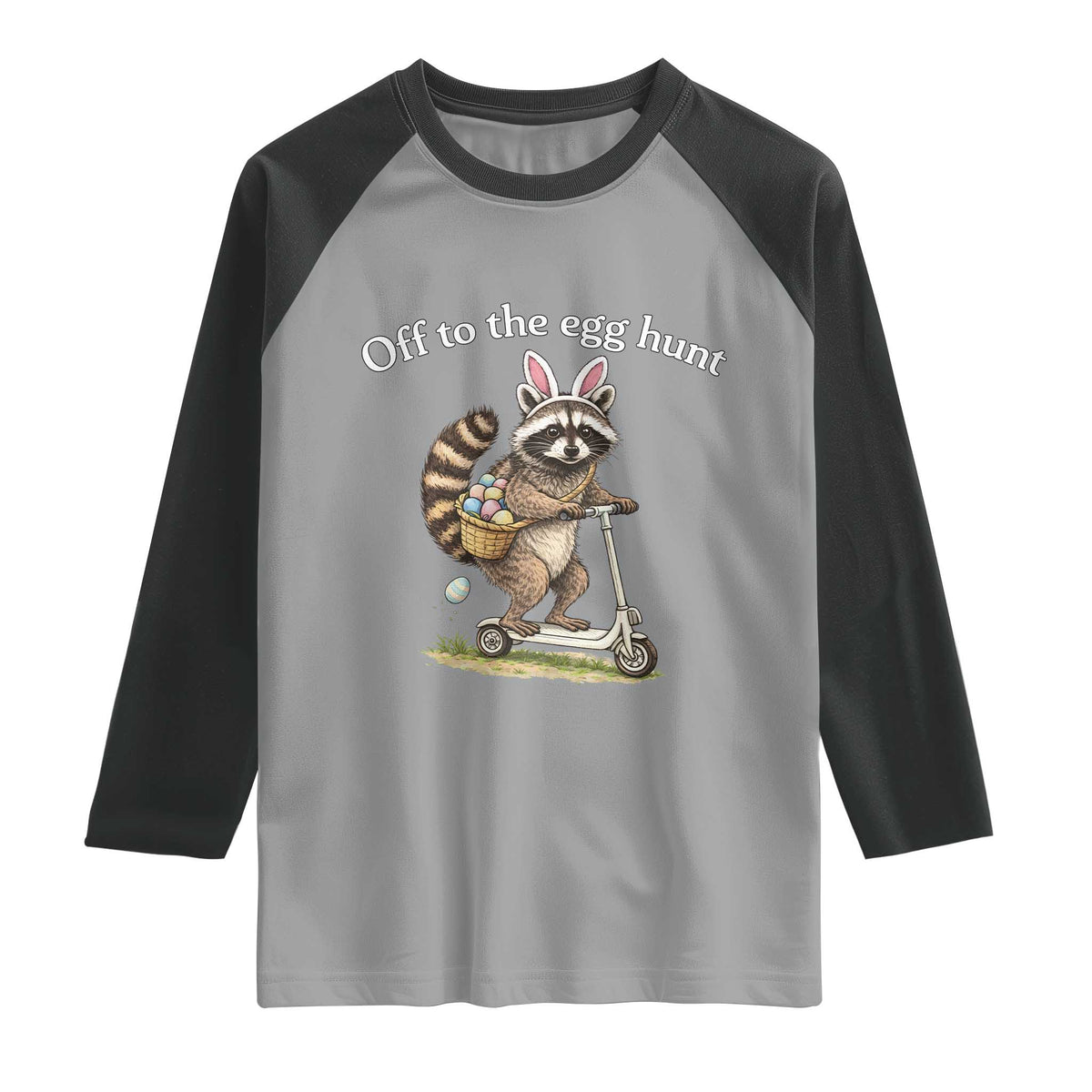 Off To The Egg Hunt Raglan Shirt Funny Easter Raccoon