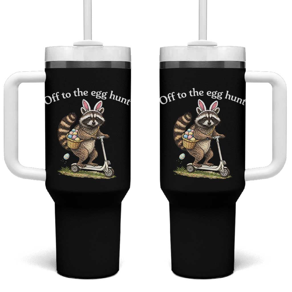 Off To The Egg Hunt Tumbler With Handle Funny Easter Raccoon