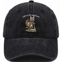 Off To The Egg Hunt Washed Cotton Baseball Cap Funny Easter Raccoon